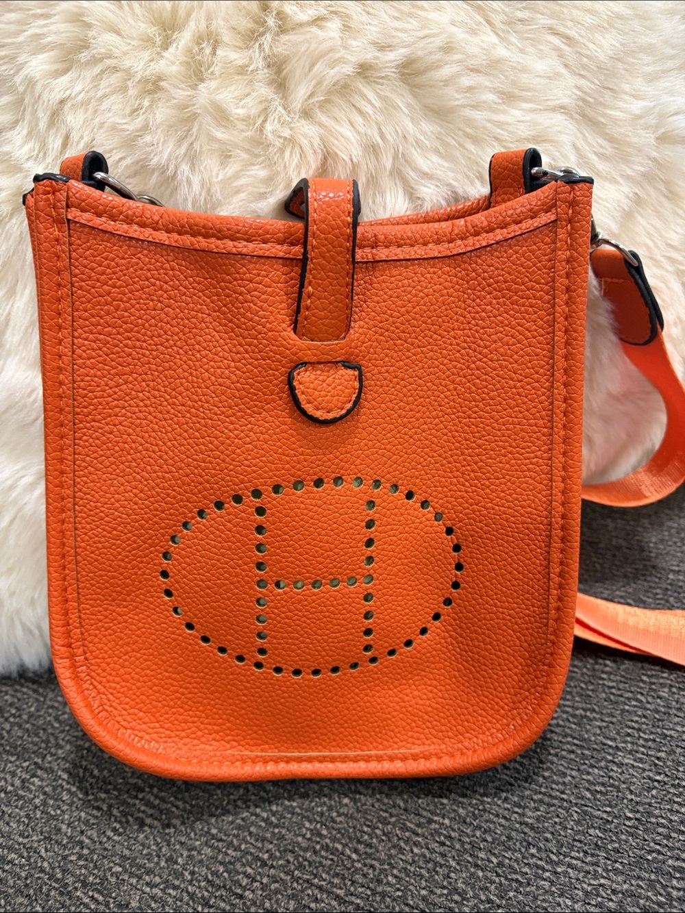 BRAND NEW! Orange Leather Crossbody Bag with Perforated H Accent